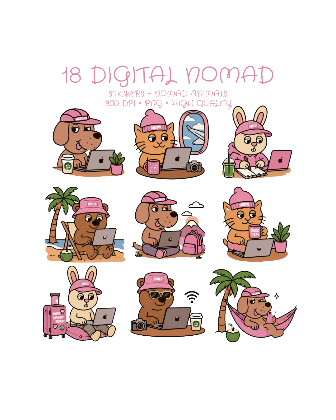 Conjunto 18 Animais Nómadas Digitais – PNG Download Digital