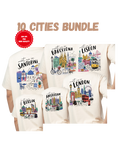 Conjunto PNG de Cidades Europeias Design Vintage para T Shirt 300 DPI Fundo Transparente Download Digital DTF DTG Sublimação Conjunto com 10 PNG de Cidades