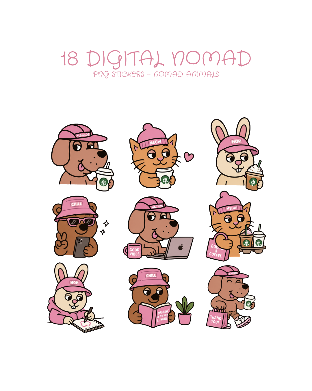 Conjunto 18 Animais Nómadas Digitais – PNG Download Digital