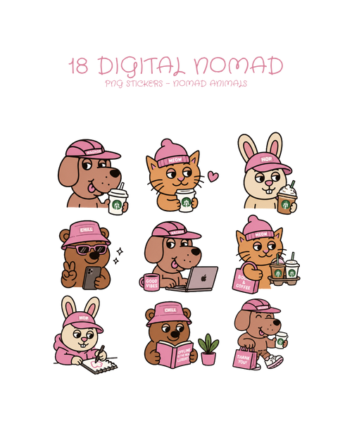Conjunto 18 Animais Nómadas Digitais – PNG Download Digital
