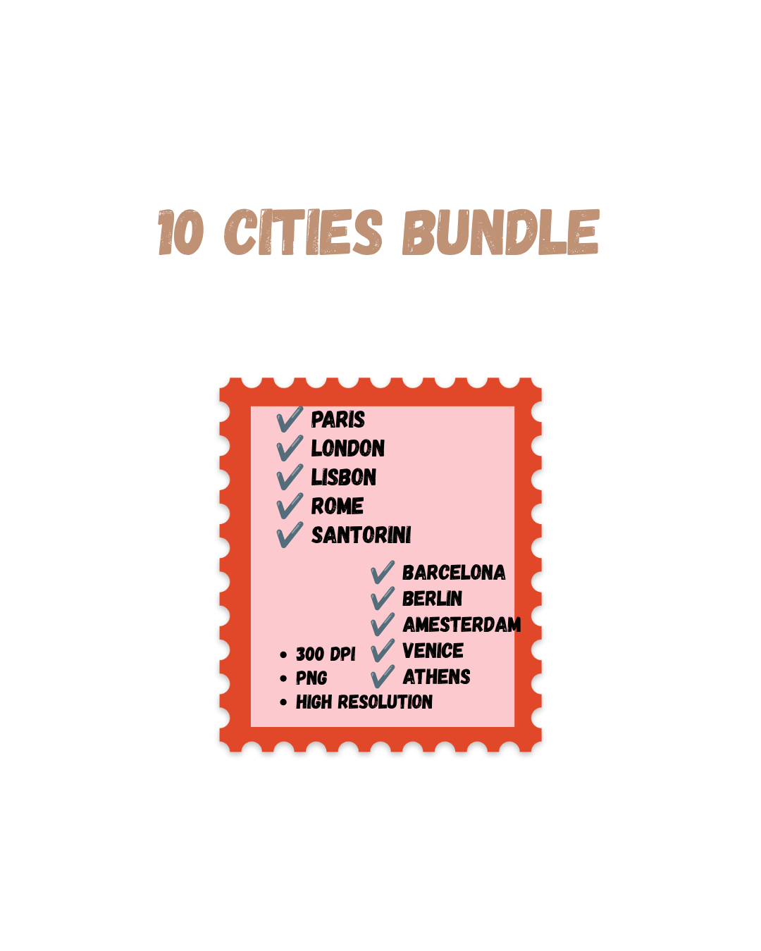 Conjunto PNG de Cidades Europeias Design Vintage para T Shirt 300 DPI Fundo Transparente Download Digital DTF DTG Sublimação Conjunto com 10 PNG de Cidades