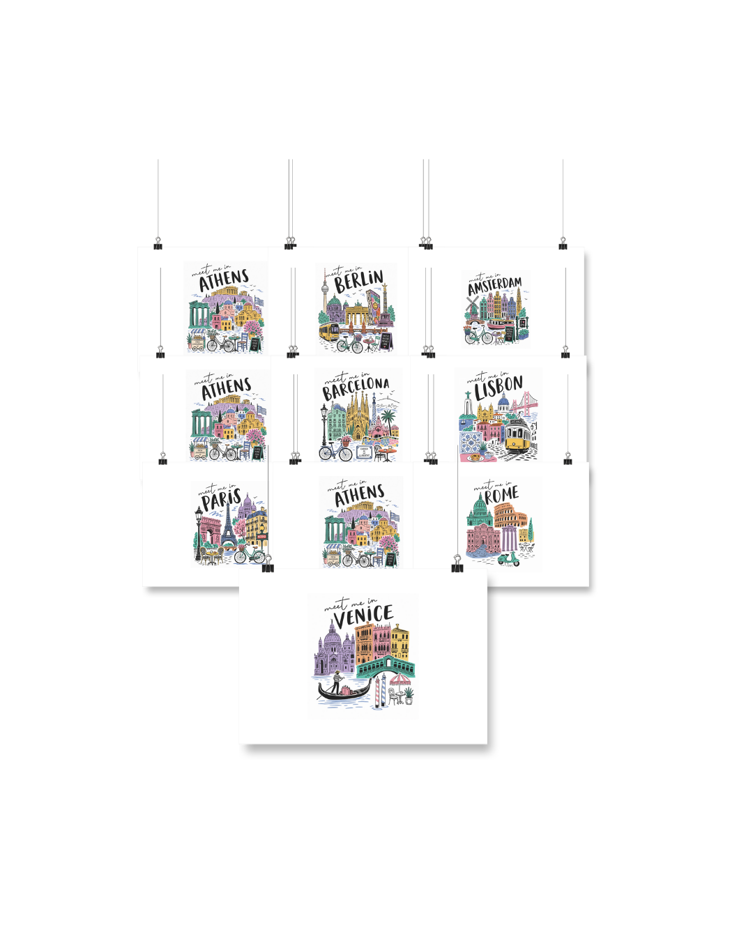 Conjunto PNG de Cidades Europeias Design Vintage para T Shirt 300 DPI Fundo Transparente Download Digital DTF DTG Sublimação Conjunto com 10 PNG de Cidades