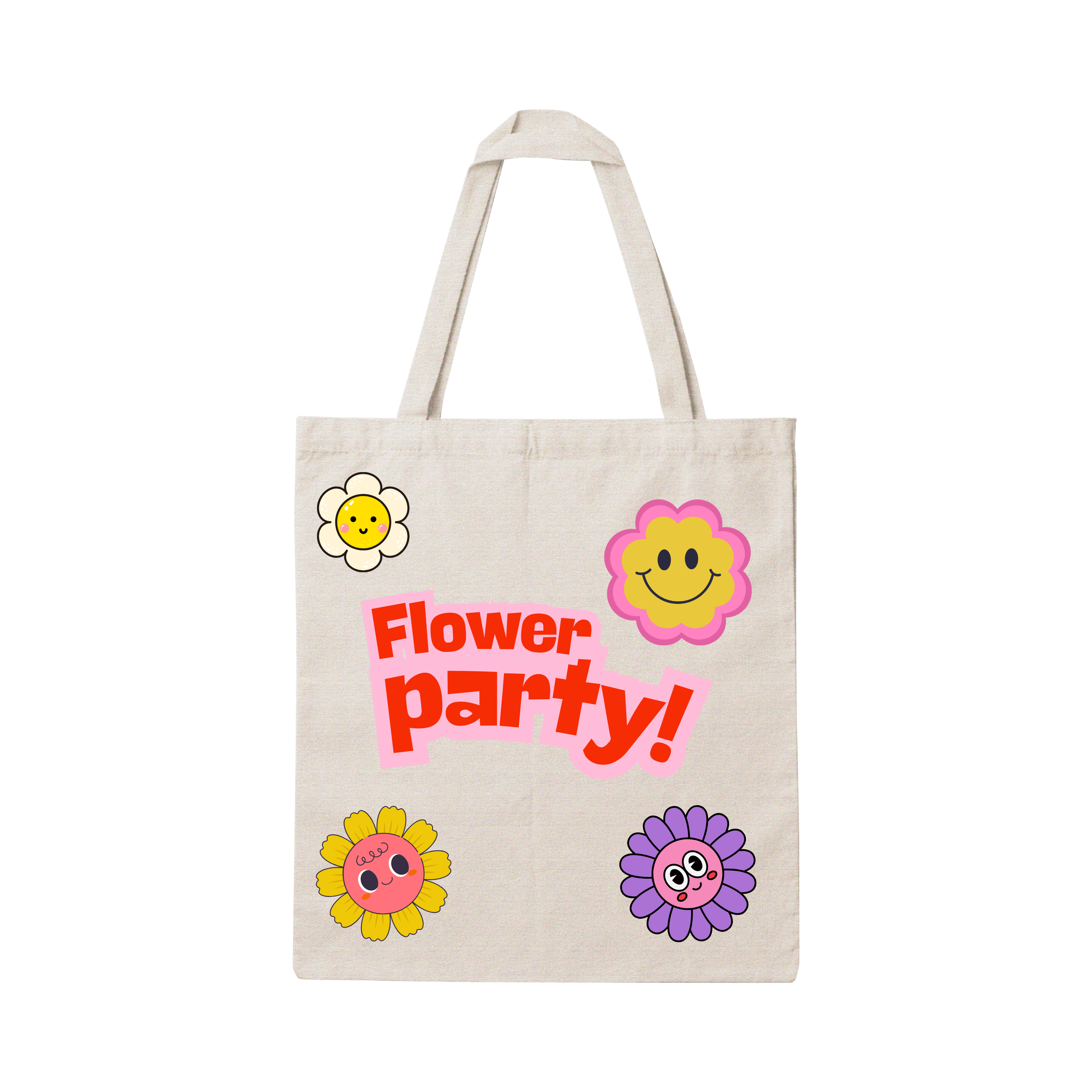 Tote bag personalizada com stickers de flores – vista frontal